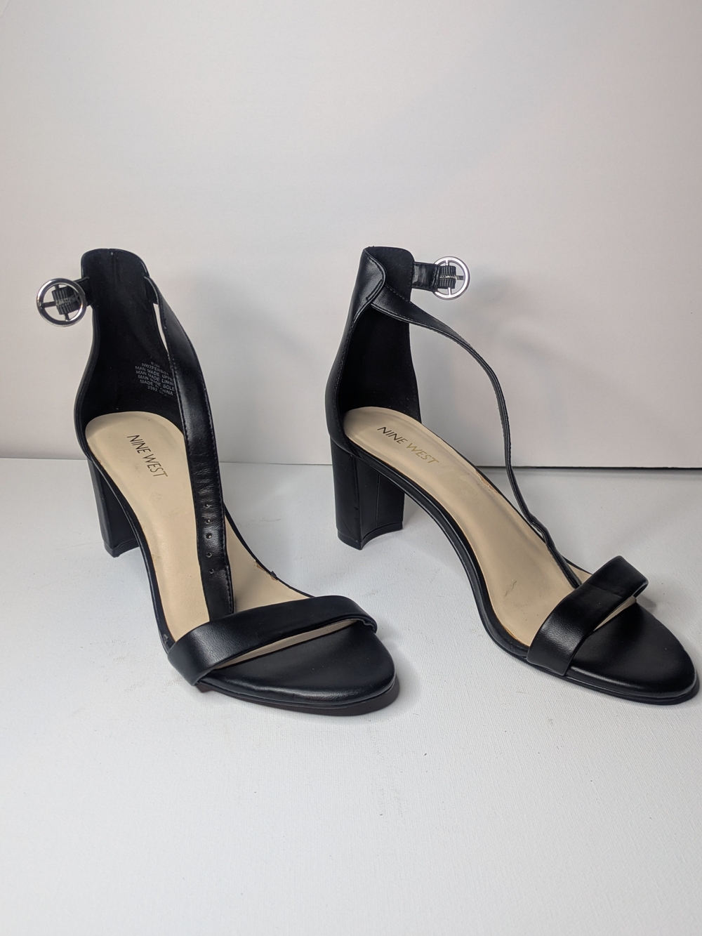 Nine West Women's Black Ankle-Strap Block Heel Sandals
